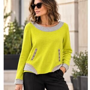 Tricot Chic Italy Wool Blend Sweater Chartreuse Colorblock Studded Art Knit 4